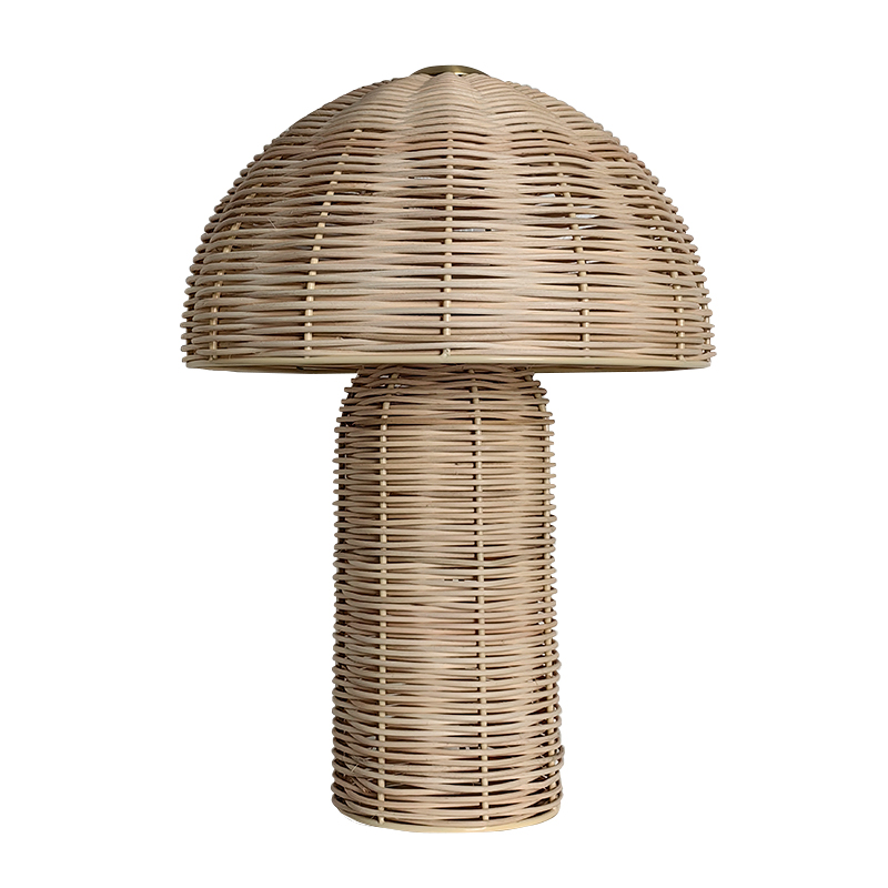 Rattan soppformet bordlampe